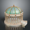Ornate Dome Building Model Featuring Green Gold Dome White Columns and Steps 3d model