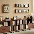 Modern Interior With Wooden Bookcase Books Decorative Items Wall Shelves And Lamp