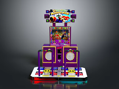 Colorful Dance Arcade Game Machine With Screen Speakers Foot Pedals And Lighting 3d model