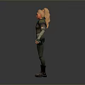 3D Female Character With Orange Hair Blue Scarf And Utility Style Outfit