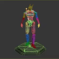 Blue Police Robot With Detailed Mechanical Structure Standing On Base Platform 3d model