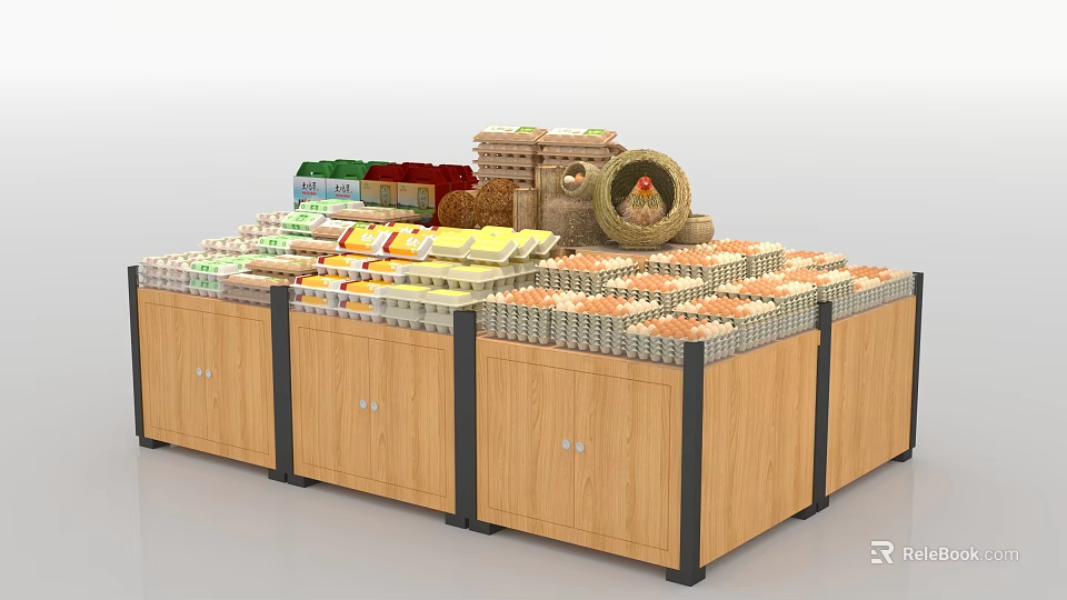 Supermarket General Merchandise Display With Various Groceries And Daily Products On Wooden Shelves 3d model 