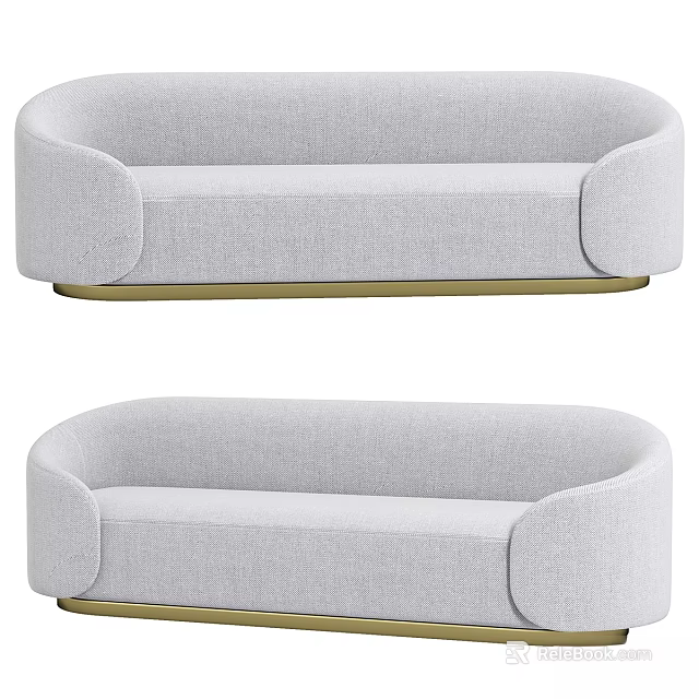 Modern Light Gray Fabric Two Seater Sofa With Gold Base And Rounded Design 3d model