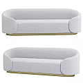 Modern Light Gray Fabric Two Seater Sofa With Gold Base And Rounded Design 3d model