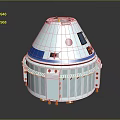 White And Blue Spacecraft Return Capsule With Circular Window Yellow Supports And Ventilated Base 3d model