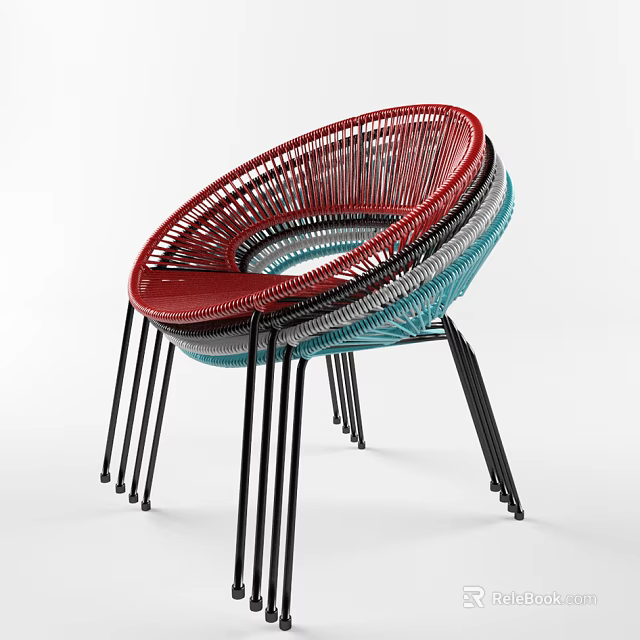 Modern Woven Leisure Chair With Red Blue Gray Hues And Black Legs 3d model 