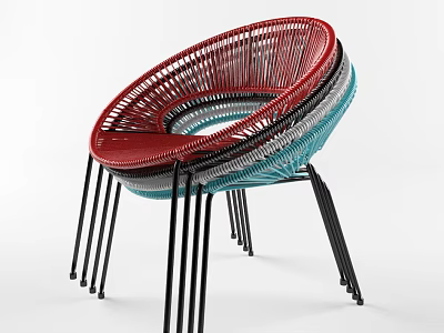 Modern Woven Leisure Chair With Red Blue Gray Hues And Black Legs 3d model