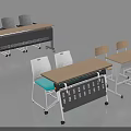 Modern Mobile Desks with Chairs and Rolling Wheels for Office Use 3d model