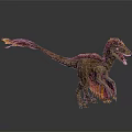 Low Poly Dinosaur With Brown Body And Orange Red Flame Feathers In Standing Pose