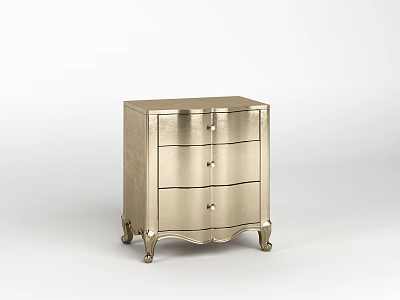 Elegant Gold Nightstand with Three Drawers Curved Legs and Modern Design 3d model