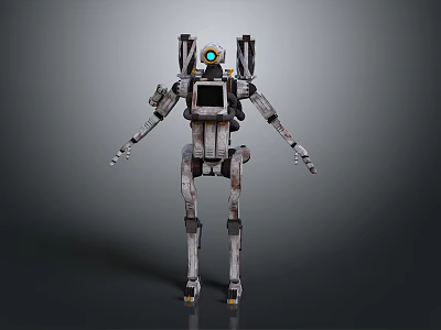 Detailed Sci Fi Mechanical Robot Character With Green Eye And Limb Joints 3d model