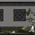 Traditional Courtyard Garden With Carved Decorations Pine Tree And Lotus Water Feature