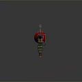 Unique Red Weapon With Blue Straps Metallic Components And Flared Front Structure