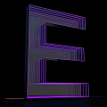 3D Letter E With Purple Neon Striped Design On Black Background And Reflection 3d model