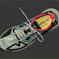 White Blue Black Red Sneakers With Geometric Patterns Textured Sole And Red Lining