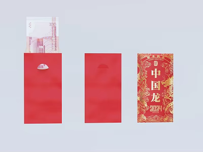 Traditional Red Envelopes As Daily Life Supplies With Golden Dragon Art And Cash 3d model