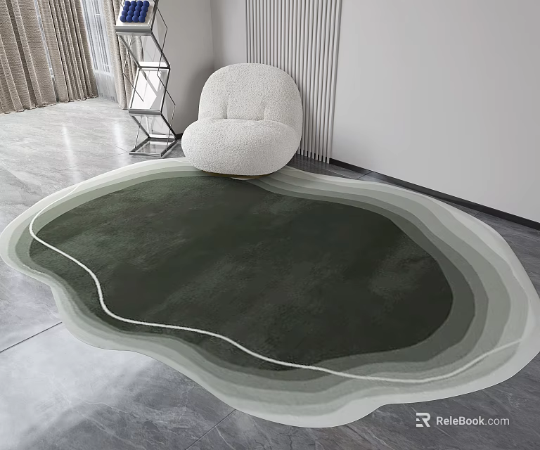 Stylish Modern Shaped Rug With Gradient Green Tones And White Accent Chair 3d model 