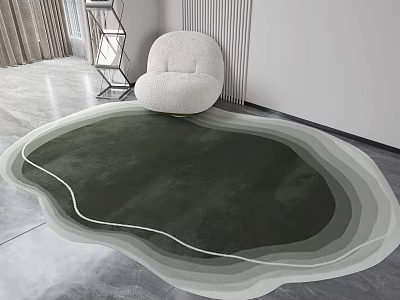 Stylish Modern Shaped Rug With Gradient Green Tones And White Accent Chair 3d model