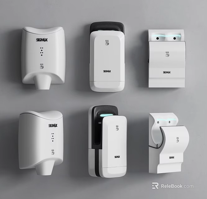 Bathroom Accessories Featuring Hand Dryers Soap Dispensers And Modern Design 3d model 