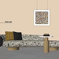 Modern Patterned Chaise Lounge with Decorative Pillows Side Table and Wall Art 3d model