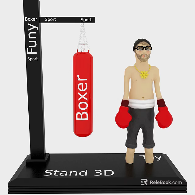 Funny Sport Boxing Doll With Red Gloves Punching Bag Black Hat And Gold Necklace 3d model 