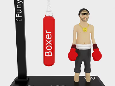 Funny Sport Boxing Doll With Red Gloves Punching Bag Black Hat And Gold Necklace 3d model