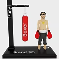 Funny Sport Boxing Doll With Red Gloves Punching Bag Black Hat And Gold Necklace