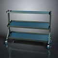 Three Tier Metal Shelving Unit With Blue Shelves And Mobile Rolling Wheels