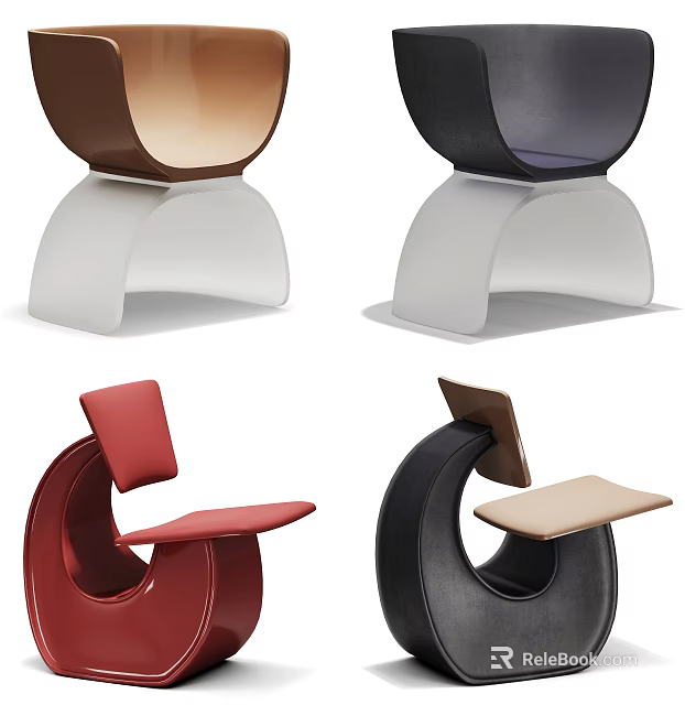 Modern Single Chair Designs With Curved Structure And Various Color Options 3d model 