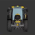 Modern Yellow Tractor With Large Wheels Transparent Cabin And Black Rims