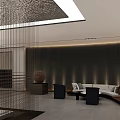 Modern Minimalist Reception Lobby With Delicate Wire Partition And Warm Ambient Indoor Lighting