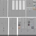 White Storage Cabinets With Glass Doors Drawers And Office Supplies On Shelves