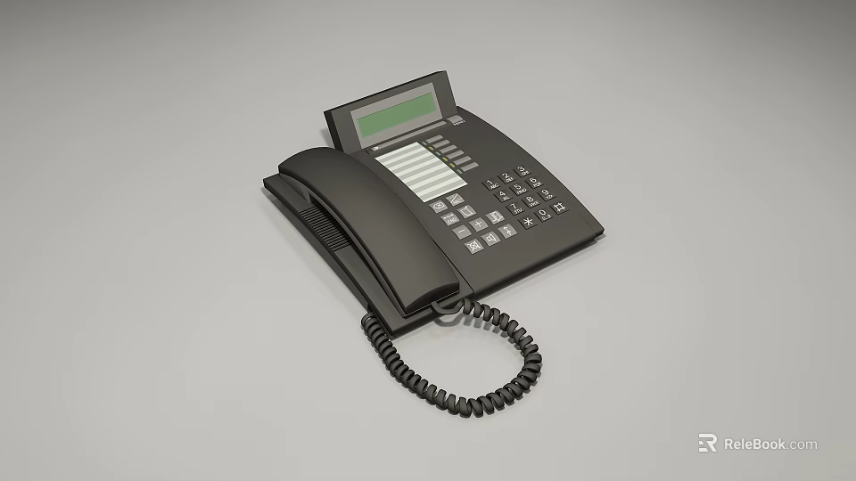 Black Digital Landline Phone With Display Screen Keypad And Coiled Cord Design 3d model 