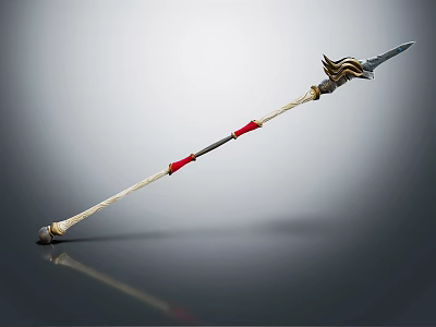 Ornate Decorative Spear With Long Shaft Red Accents And Metal Blade 3d model