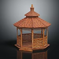 Outdoor Wooden Hexagonal Gazebo Structure With Tile Roof And Lattice Railings