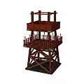Wooden Event Gateway With Multi level Tower Structure And Red Decorations 3d model