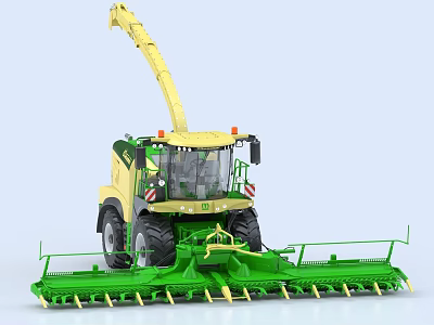 Green And Yellow Agricultural Forage Harvester With Cutting Platform Cab And Harvesting Arm 3d model