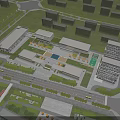 Aerial View of Modern School Buildings with Sports Field and Green Landscaping