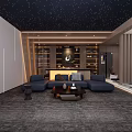 Modern Home Theater Interior Design with Starry Ceiling Large Screen and Comfortable Sofa 3d model