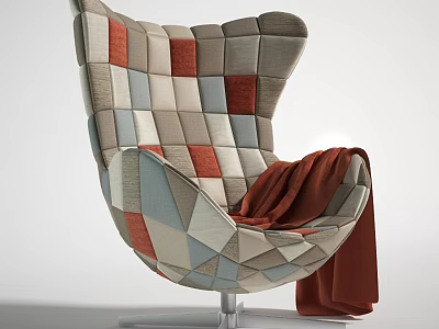 Geometric Patchwork Lounge Chair With Multicolored Fabric Metal Base And Throw Blanket 3d model