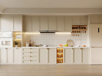 Minimalist Modern Kitchen With Light Colored Cabinets And Open Shelves 3d model