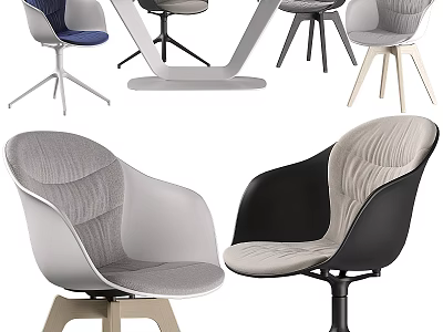 Modern Stylish Dining Table Set With Gray Black Blue Upholstered Chairs And Wooden Legs 3d model