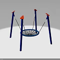 Sturdy Outdoor Children Swing Furniture With Blue Frames Red Top And Net Seat
