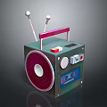Vintage Radio with Dual Antenna Pink Handle Speaker and Tape Deck Design