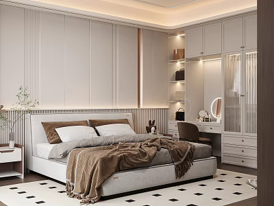 Modern Bedroom Interior Design With Comfortable Bed Wardrobe And Dressing Table 3d model