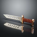 Tactical Weapon Knife With Slotted Blade Red Brown Striped Handle And Metallic Accents