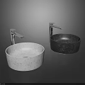 Two Modern Round White And Black Vessel Sinks With Chrome Faucets For Bathroom