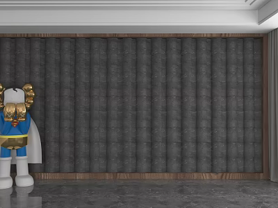 Dark Textured Background Wall With Wooden Trim And Modern Design Elements 3d model