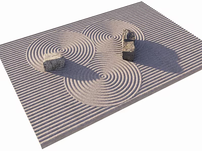 Japanese Zen Rock Garden With Raked Sand Circular Patterns And Stones 3d model
