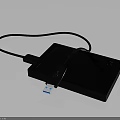 Black External Hard Drive With USB Cable And Blue Connector 3d model